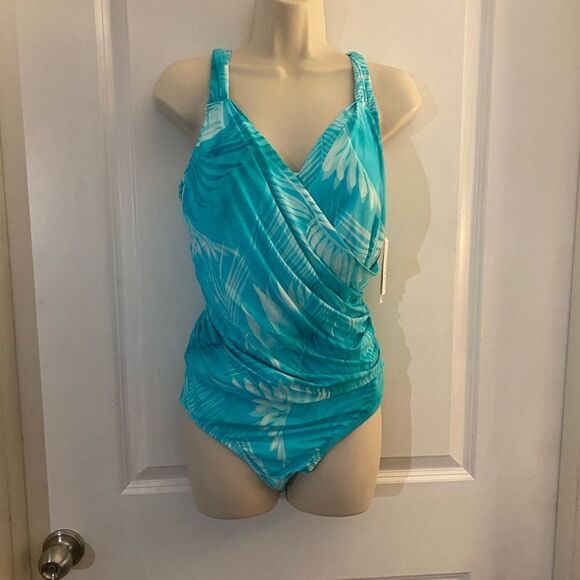 New Jantzen Teal Palm Slimming Swimsuit - Picture 5 of 14